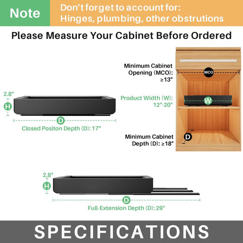 Knockout Heavy Duty Pull Out Cabinet Organizer With Dang Easy Setup And Tough Nano Adhesive For Smooth Glide dimensions and specifications image.