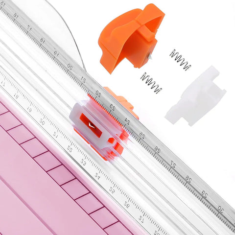 12 Inch Titanium Paper Cutter With Side Ruler For Scrapbooking And Crafting No Fuss Paper Trimmer Guillotine For A4 A5 Cardstock Photos Coupons Labels Pink, showing blade and ruler details