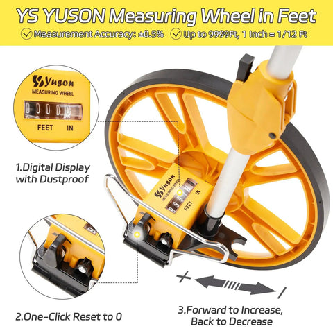 Heavy Duty Foot Measuring Wheel, 12 Inch Digital Roll Meter For Contractors with digital display and one-click reset feature.