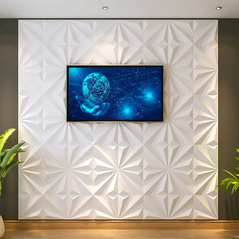 Easy Peel And Stick 3D Wall Panels For Interior Decor, Premium PVC White Tiles With Star And Diamond Pattern, 19.69 By 19.69 Inches, Pack Of 12 Covers About 32 Sq Ft, Modern Accent Wall Makeover.
