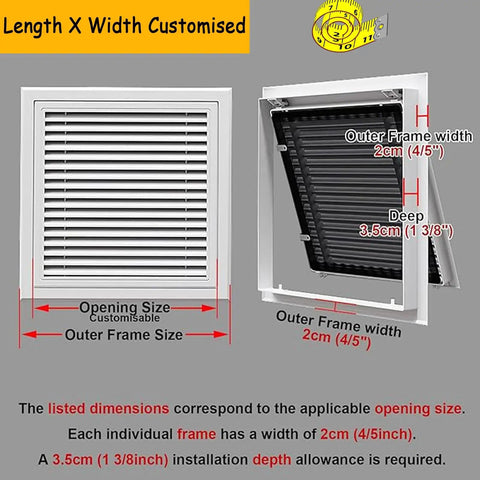 Top Shelf 22X26 Inch White Wall And Ceiling Return Air Vent Cover Slick Airflow Design showing dimensions for HVAC access.