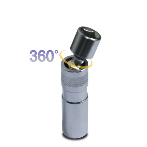 Magnetic Thin Walled 14mm Spark Plug Socket With Universal Joint For Three Eighths Inch Drive 12 Point Swivel Removal Tool 96L