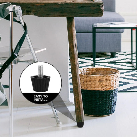 Adjustable Furniture Leveling Feet Set For Chairs Tables Desks And Sofas With Screw In Design And No Fuss Quiet Operation Slip Resistant Floor Protectors Easy Stabilization For Home And Office Use, shown installed on chair leg in room setting