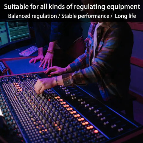 Person adjusting audio control panel for precise regulation, highlighting suitability for 10 Pack WH148 Potentiometer 1K Ohm projects.