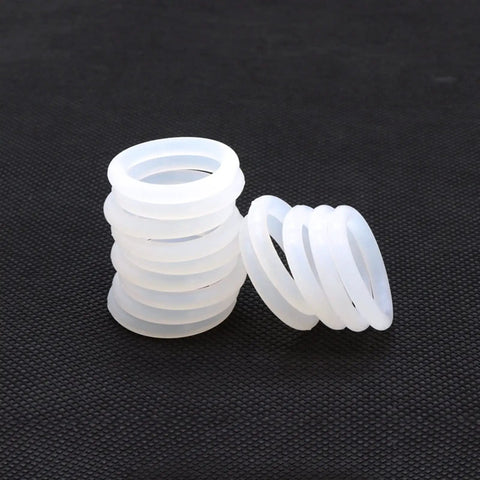 All Purpose Silicone O Ring Seal Gasket Kit 10 Pieces Sizes 15 To 150 mm Outer Diameter With 5 mm Cross Section Pro Grade Heavy Duty O Rings For Pumps Pipes Automotive HVAC Food Processing And More, white silicone rings stacked