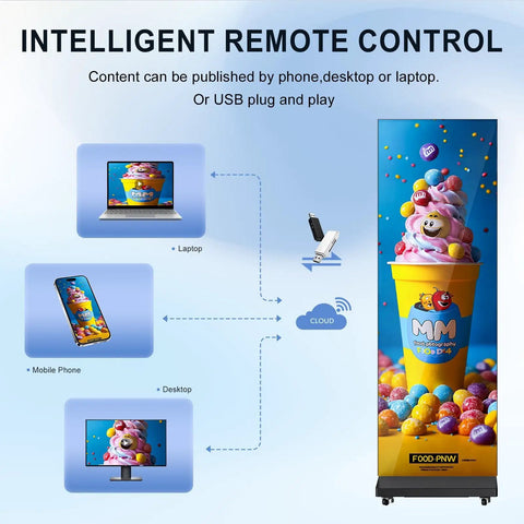Top Tier 80 Inch Led Digital Signage Display Delivering Crisp P1.86 Pixel Quality showing remote control options for digital content.