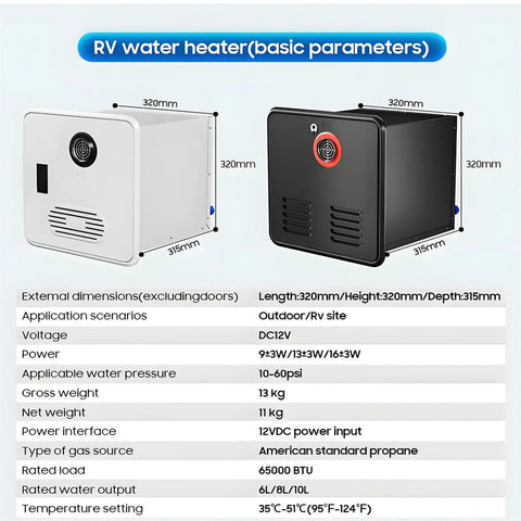 Instant On Tankless Propane Water Heater For Campers Rv dimensions and specifications for reliable outdoor use.