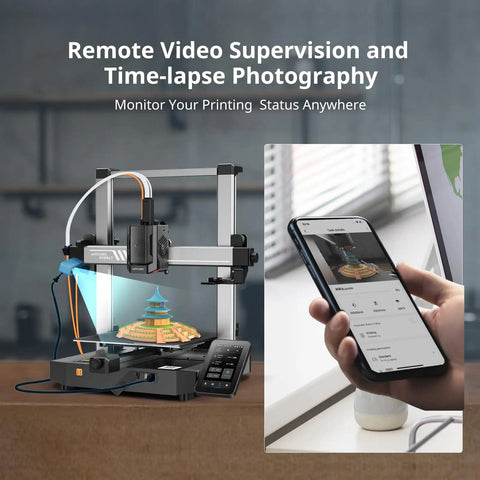 Live Wireless 3D Printer Camera With Real Time Remote View And Smart Jam Detection For Zero Drama Tracking Anywhere Via Phone App setup, showcasing remote monitoring.