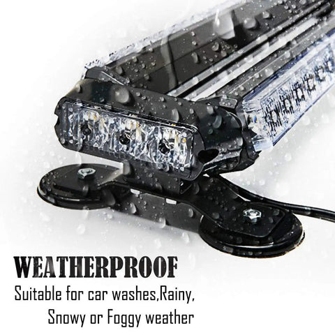 Close-up of Rock Solid 30 Led Amber White Flashing Warning Beacon on a wet surface, showcasing its weatherproof feature.