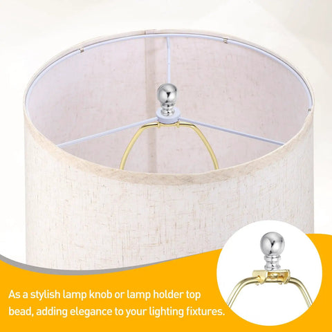Two Ball Lamp Finials In Silver Metal One And A Half Inch Tall With Standard Harp Thread Quarter Inch By Twenty Seven Fits Most Lamps Includes Cleaning Cloth Your Go To Table And Floor Lighting Decor installed on lamp