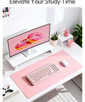 Leather Desk Protector Mat For Office And Home Large Mouse Pad Non Slip PU Leather Blotter Waterproof Writing Pad Light Pink 23.6 By 13.8 Inches Perfect For Your Laptop Keyboard And Desk Setup on modern desk with keyboard and mouse
