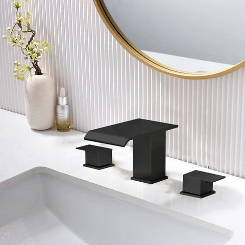 Deck Mount Roman Tub Faucet Set With 3 Hole Mount Dual Handle High Flow Matte Black Waterfall Spout for soaking bathtubs