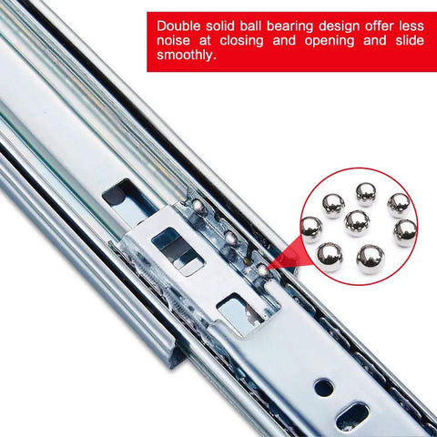 22 Inch Full Extension Ball Bearing Drawer Slides Side Mount 5 Pair Heavy Duty Zinc Plated Steel Quiet Smooth Glide close-up