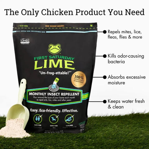 Lime Insect Deterrent 20Lb Outdoors Pest Barrier Natural Garden Repellent bag with scoop on grass