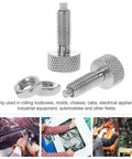 Kickass Stainless Steel Locking Spring Plungers, 2 Pack Beefy Knurled Handle Retractable Indexing Latches, No Wobble Heavy Duty Mounting Hardware For Toolboxes And Chassis Gear, showing two steel plungers with knurled handles and nuts.