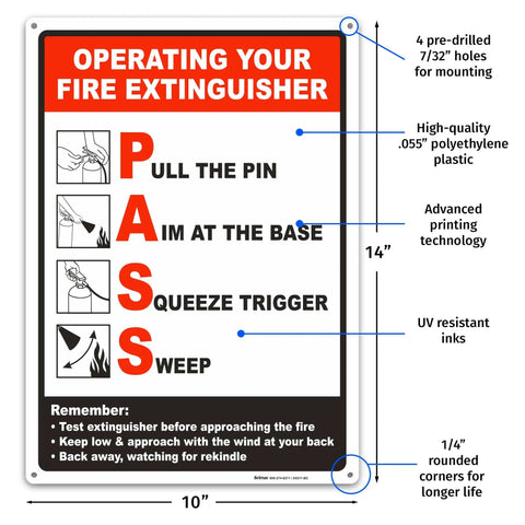 10 By 14 Inch Fire Extinguisher Sign Made From Durable Polyethylene Plastic With Bold Text And Symbol Clear Operating Instructions