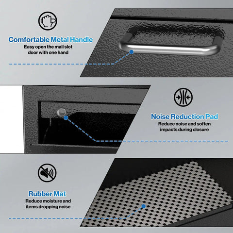 Heavy Duty Wall Mount Lock Box Deposit Safe With Code Lock For Businesses features handle, noise pad, rubber mat details