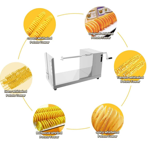 ANYDOCANMOOT spiral potato cutter with manual stainless steel crank handle, front view