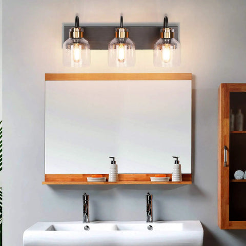 Vintage Black Bathroom Vanity Light Fixtures Over Mirror Three Light Glass Globe Lighting With Oil Brushed Bronze Base