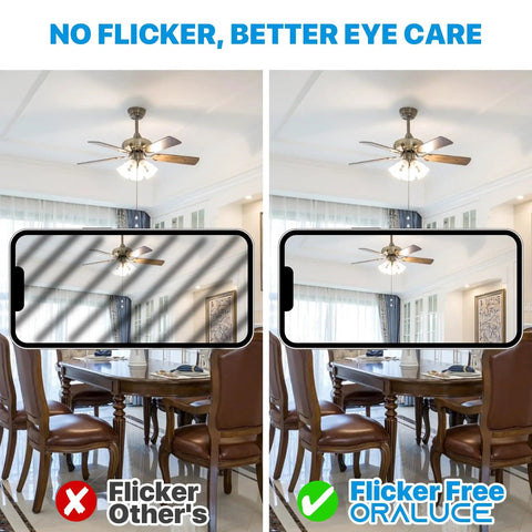 Comparison of flickering vs flicker-free lighting with Led E12 Candelabra Light Bulbs 40W Equivalent 450Lm 5W Non Dimmable Daylight White 5000K