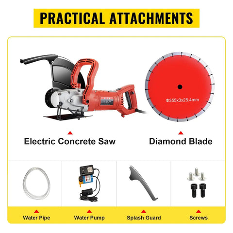 Badass 1800W Electric Concrete Saw Fully Loaded With Killer 14 Inch Diamond Blade Wet Dry Multi Function Circular Saw and attachments.