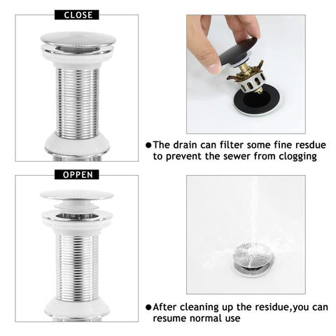 Top Shelf Brushed Nickel Pop Up Bath Sink Drain Stopper Without Overflow, Slick Stainless Steel Assembly for easy use.