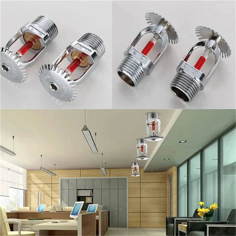 Top Shelf Quick Response Upright Fire Sprinkler Heads 155F 68C Half Inch NPT Thread No Sweat Water Spray Up System displayed in an office.
