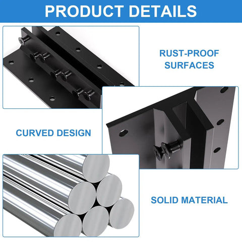 Close-up of 6 Pack T Post Mounting Brackets for Target Hangers and Fence Mounts with rust-proof black finish details.