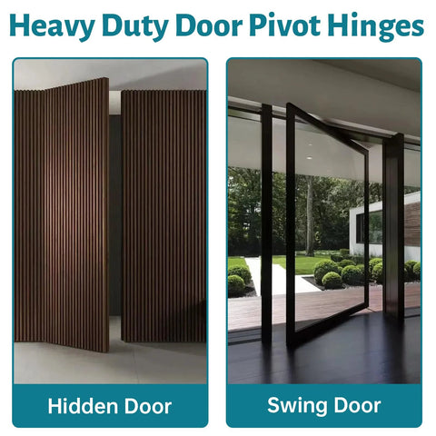 Heavy Duty Hidden Door Pivot Hinge Set For Murphy Doors And Bookcases, Supports Up To 330 Lb, Black Stainless Steel, Installed View