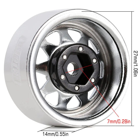 Dope Deep Dish Stamped Steel 1.0 Beadlock Wheel For 1/18 And 1/24 RC Crawlers Silver With Internal Beadlock System And Removable Center Hub