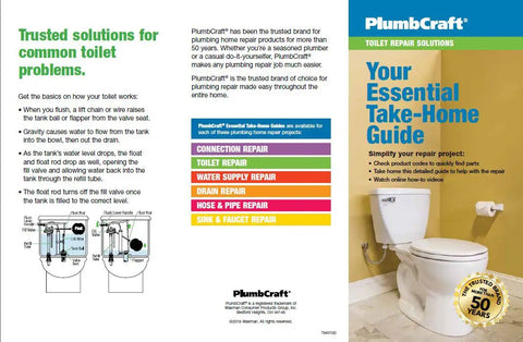 PlumbCraft toilet repair guide and illustration of common toilet problems and solutions.