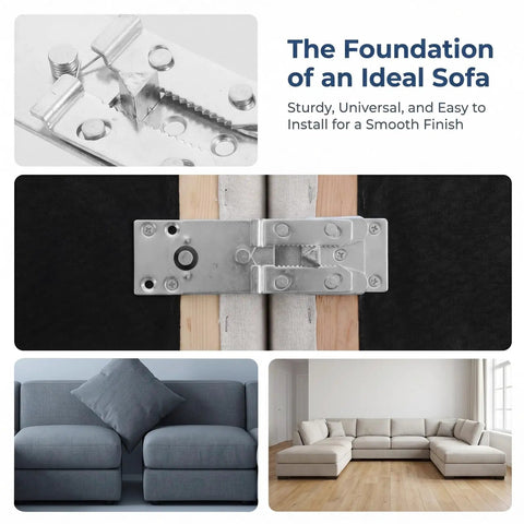 Six Pack Couch Clips For Sectionals Interlocking Alligator Snap Clips With Mounting Screws close-up and sofa use examples