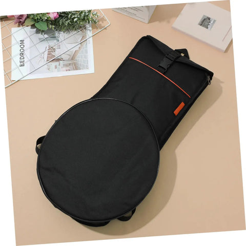Road Ready Oxford Fabric Drum Storage Bag With Hella Tough Waterproof Seams For Packing Sticks Pedals And Percussion Gear On Long Haul Tours Or Weekend Campouts, black with orange accents.