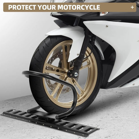 Two Pack Motorcycle Wheel Chock And Strap Kit For E Track Rails And Trailers, Easy Clip In Design holds bike front wheel