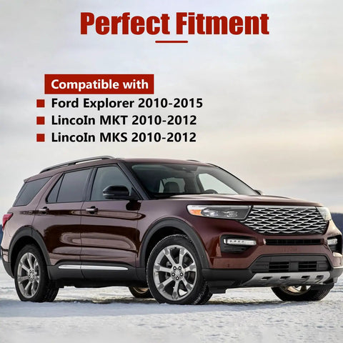 4 Piece Rack And Pinion Bushing Kit For Ford Explorer Flex Road Ready Steering Suspension Drop In Fix Eliminates Rattles Knockout Durability Zero Play Smooth Cruising Upgrade displayed on a Ford Explorer in snow.