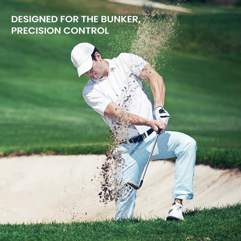 Golfer using 52 Degree 56 Degree 60 Degree Wedge Set For Men And Women Right Hand CNC Milled Face For More Spin And Control in bunker