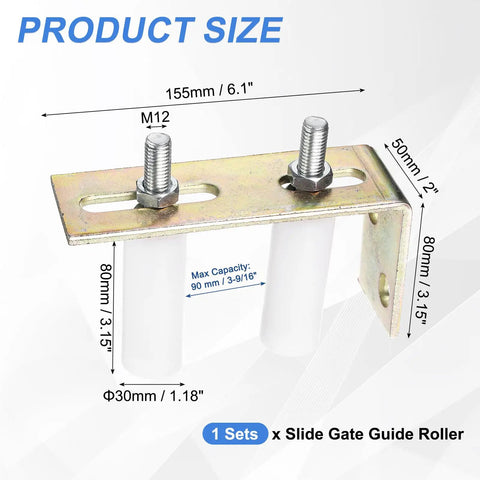 Sliding Gate Guide Roller Kit With L Bracket For Sliding Doors, 3 Inch Nylon Rollers, 30mm Diameter, metal bracket view