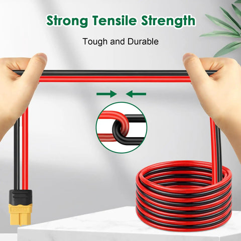 12 AWG XT60 Extension Cable 3 Feet 2 Pack XT60 To XT60 With Male To Female Connectors held to show strength