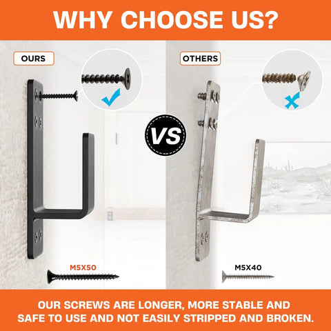 Comparison of Tough As Nails Door Barricade Brackets Heavy Duty 4 Pack Black Carbon Steel with different screws for security.
