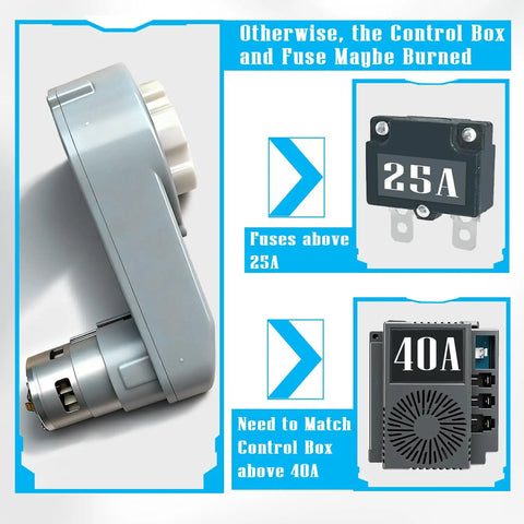 RS775 24V High Speed Motor With Gearbox For Power Wheels Upgrade next to 25A and 40A components