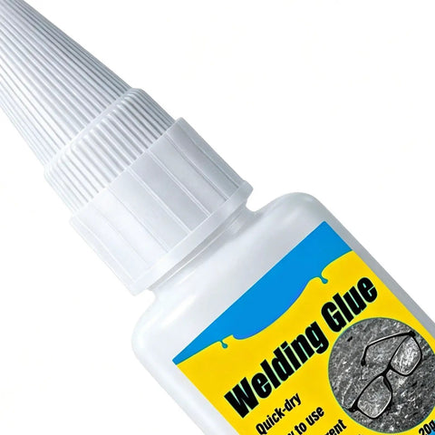 Heavy Duty Eyeglasses Repair Glue For Busted Frames Yields Hella Tough Rock Solid Bond Quick Dry Formula in a squeeze bottle.