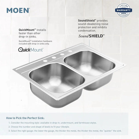 2000 Series 25 Inch 20 Gauge Drop In Stainless Steel Kitchen Sink With Rear Drain Quick Mount Noise Shield Built To Last Easy Install Double Bowl