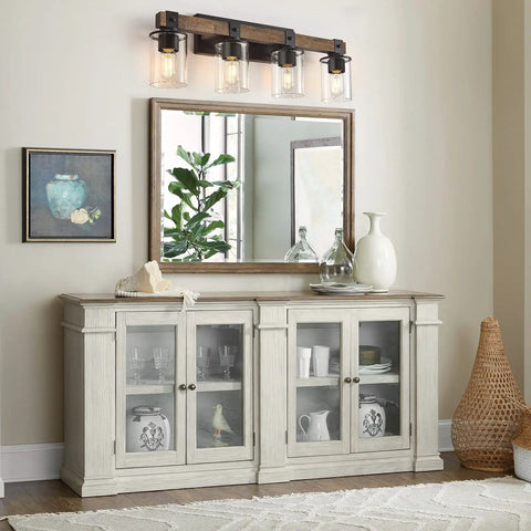 Farmhouse Vanity Light Fixture With Industrial Wood Wall Sconce And 4 Light Clear Glass Shades for bathroom hallway kitchen bedroom
