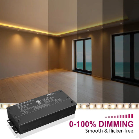 Go-To Five In One Dimmable LED Driver For Tough Lighting Setups, 100W AC 100-277V To DC 24V Transformer with dimming demonstration