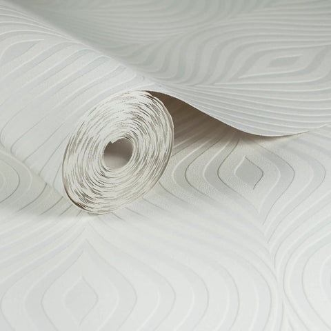 Roll of Curvy White Paintable Wallpaper Peelable Wallcovering with Paste The Paper Install Easy To Apply No Fuss Washable And Durable Finish