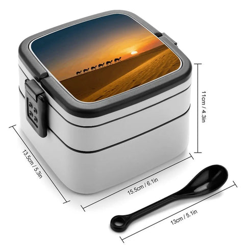 Desert Camel Silhouette Bento Box For Adults 1000ml Double Layer Leakproof with spoon and camel design lid