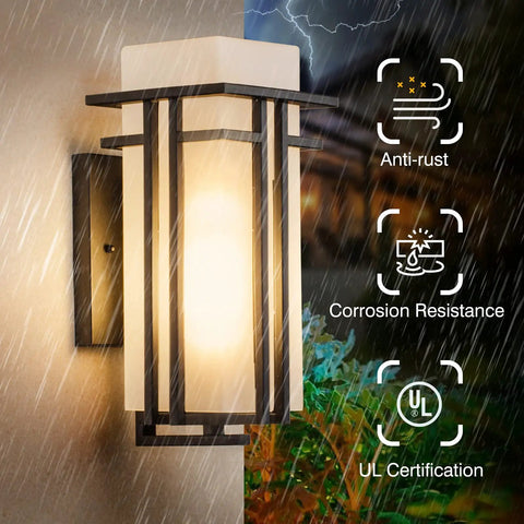 Outdoor Wall Mount Lantern One Light 12.2 Inch High Modern Exterior Porch Light With Frosted Glass Durable Die Cast Aluminum in rain