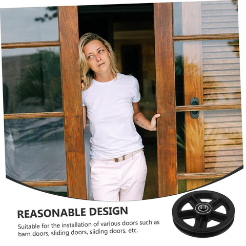 Kickass Heavy Duty Sliding Door Pulley Wheel Kit With Rigid Casters For Barn Door Track System installed on wooden sliding doors.