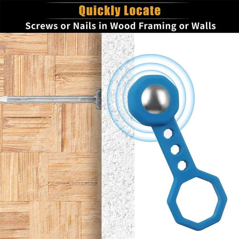 Casendy Stud Finder Wall Scanner detect screws nails in wood framing or walls, showing a blue magnetic tool next to a nail.