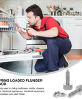 Kickass Stainless Steel Locking Spring Plungers, 2 Pack Beefy Knurled Handle used by technician in kitchen repair.